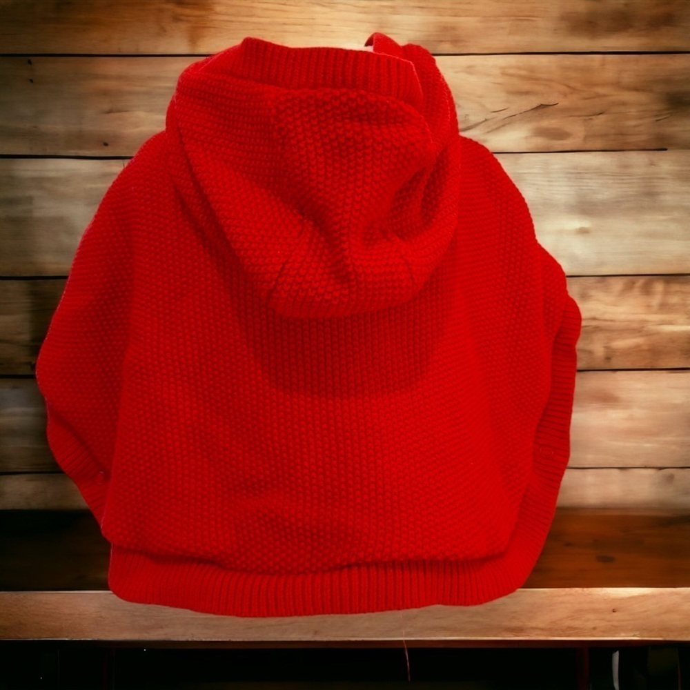 Carters Baby Girls Red Cable Knit Hooded Poncho Sherpa Lined Sweater 18M‎ - Picture 3 of 9